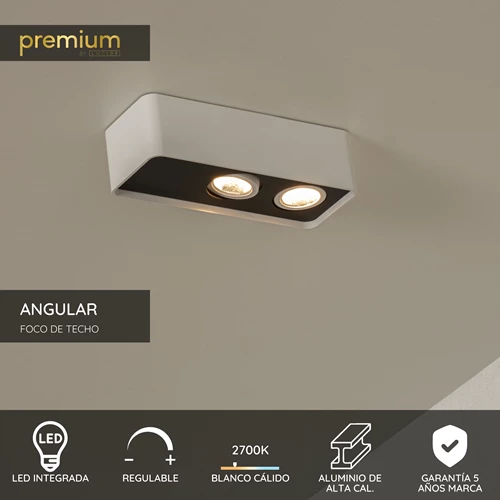 Lucide ANGULAR - Foco de techo - LED Regul. - 2x5W 2700K - Blanco | Premium - USP